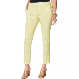Marla Wynne PETITE Flatter Fit Olive Green Print Stretch Pull On Ankle Pants